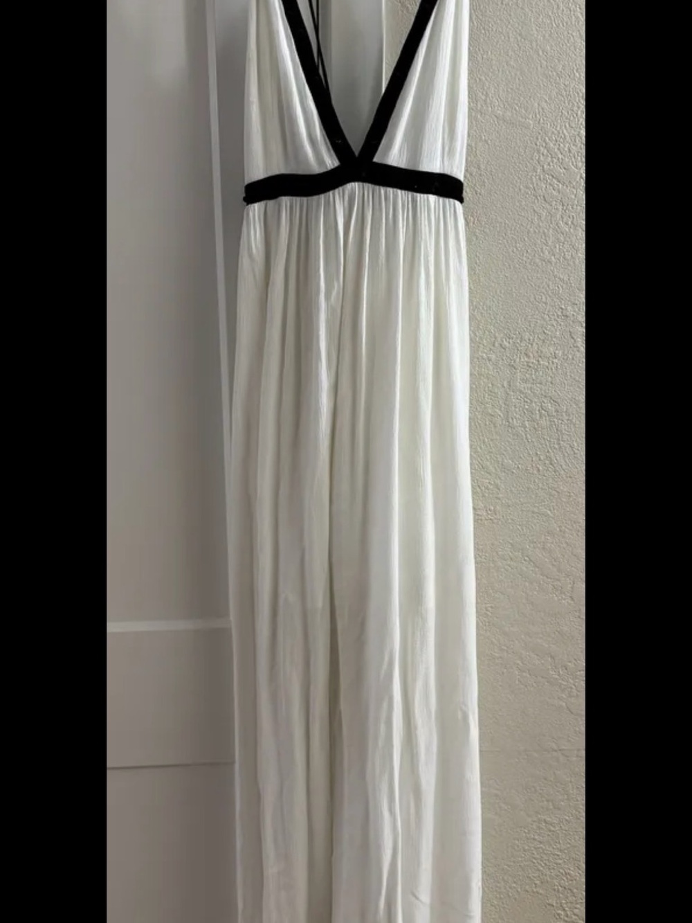 HOMAGE White Maxi Dress with Black Trim V-Neck